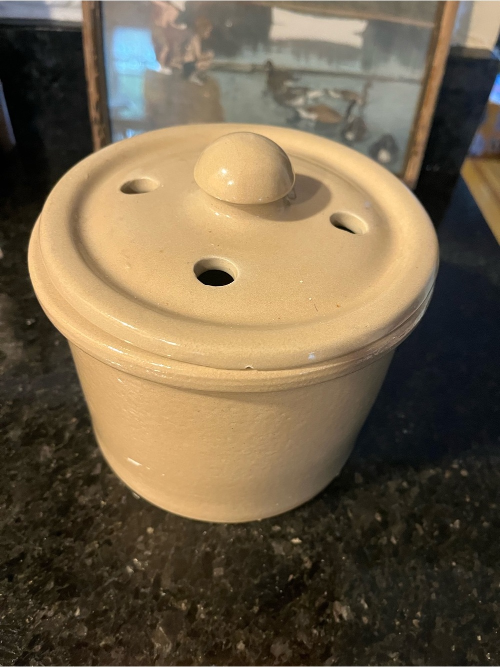 Stoneware Crock with Vent Holes - Beige